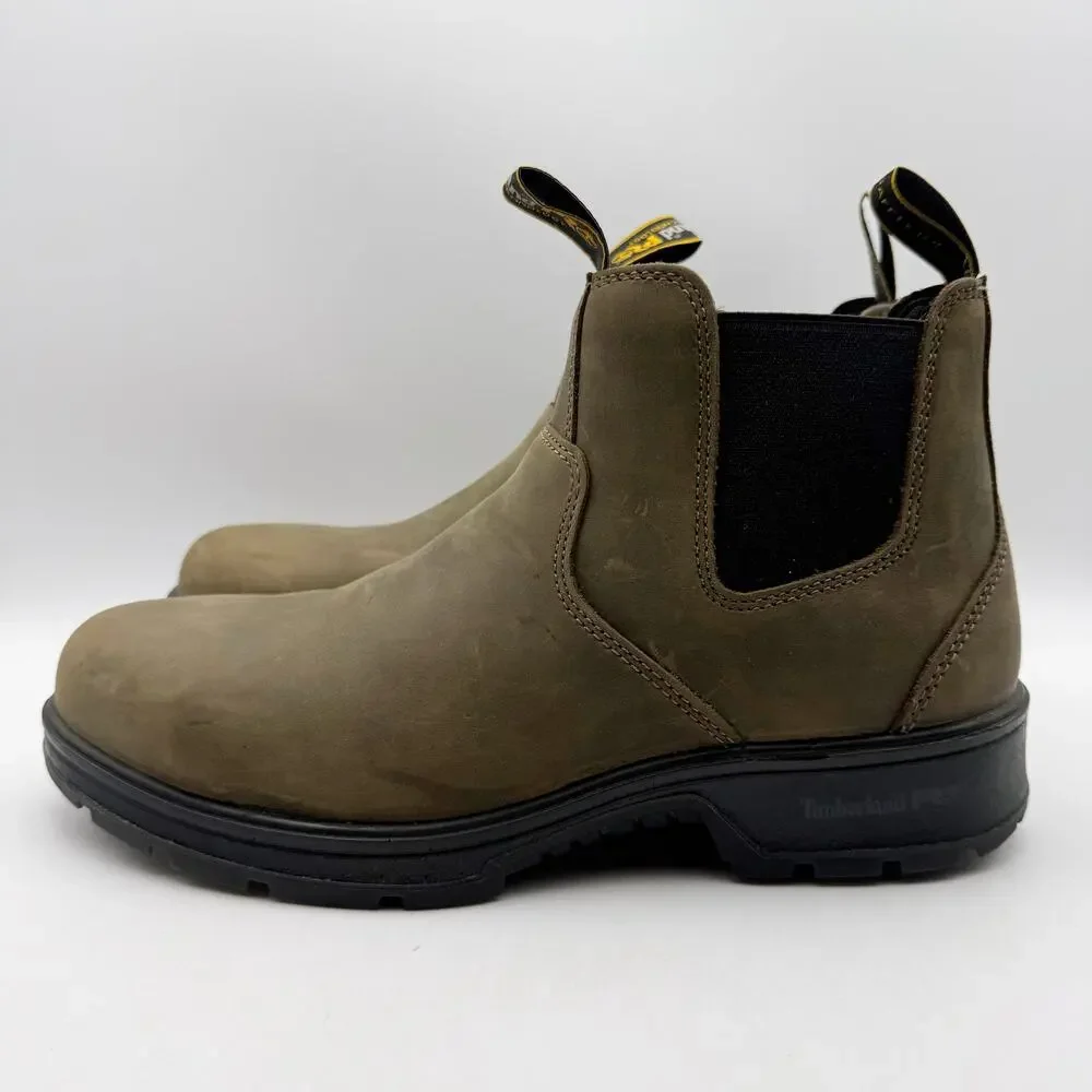 Timberland Pro Mens Nashoba Work Boots 7.5 Brown WP EH Comp Toe Pull-On EUC